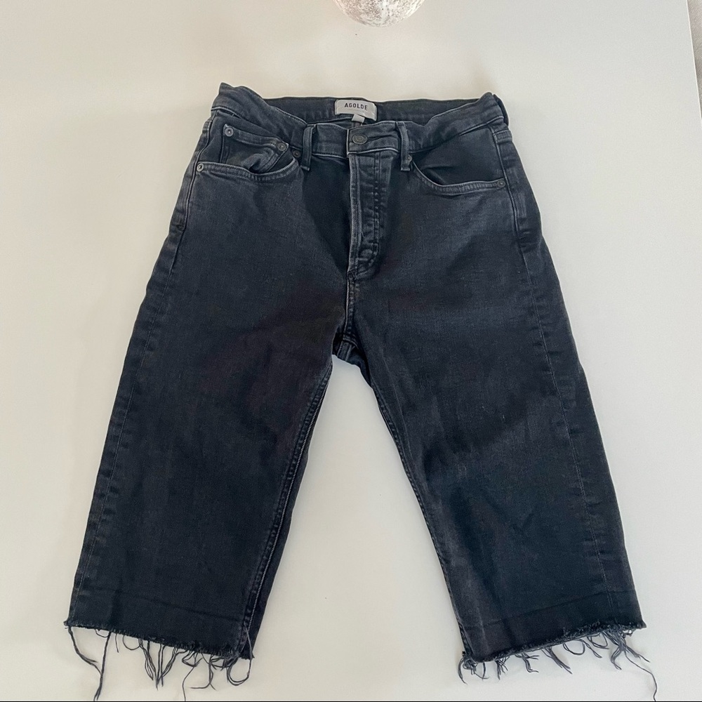 Agolde Carrie Long Length Slim Shorts – Washed Black (Size 27)